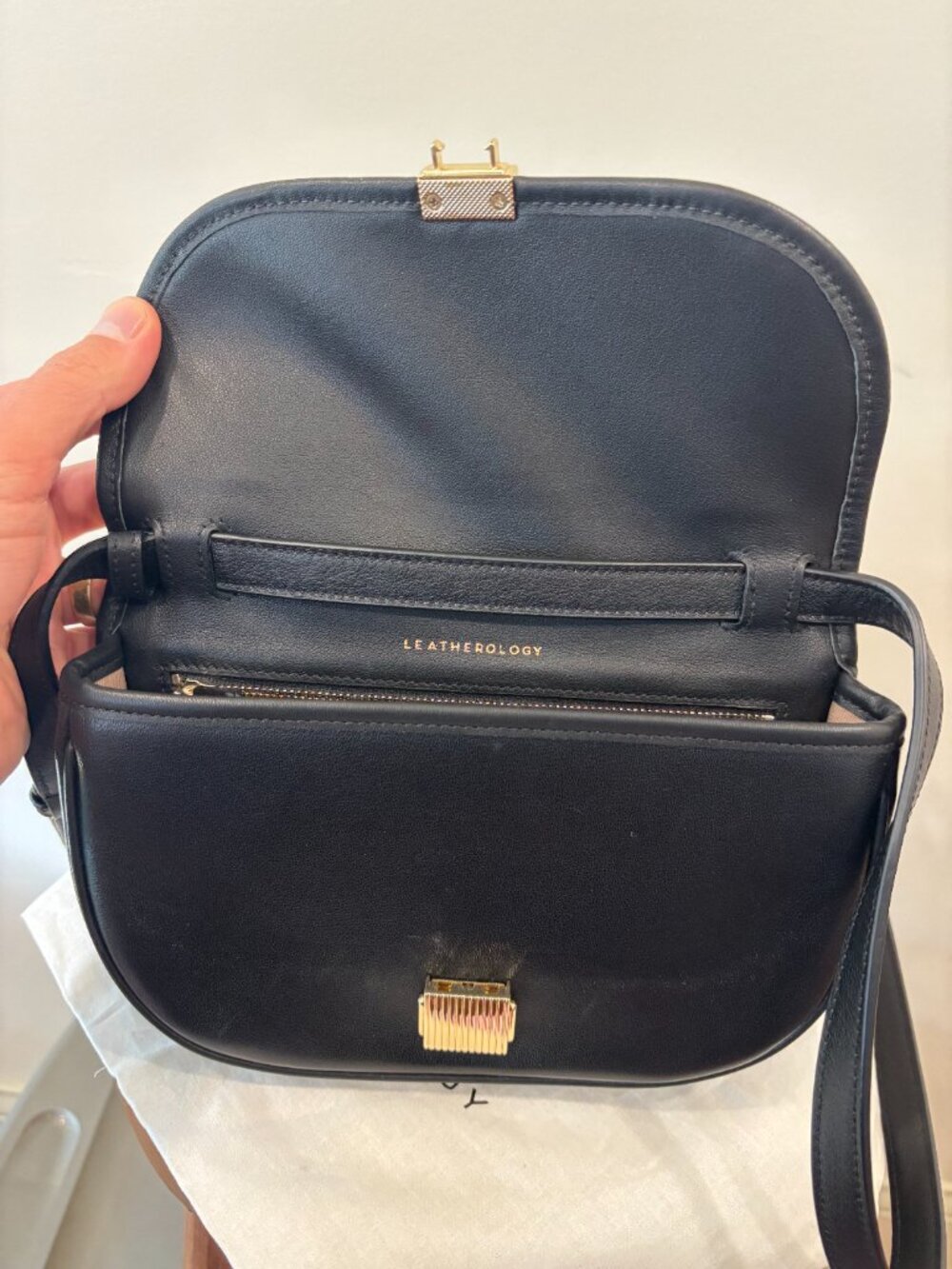 Leatherology Katy Small Saddle Leather Crossbody - Black / Gold - Picture 8 of 10